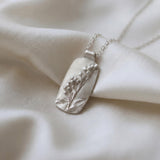 Sterling Silver Lavender Necklace • Personalized Engraved Floral Jewelry For Women • Handmade Rectangular Botanical Pendant