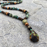 Men's Boho Gemstone Necklace • Long Beaded Pendant Necklace • Handmade Beach Jewelry For Him