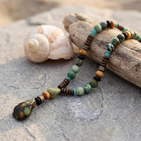 Men's Boho Gemstone Necklace • Long Beaded Pendant Necklace • Handmade Beach Jewelry For Him