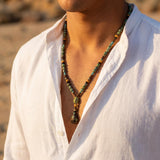 Men's Boho Gemstone Necklace • Long Beaded Pendant Necklace • Handmade Beach Jewelry For Him