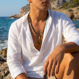 Men's Boho Gemstone Necklace • Long Beaded Pendant Necklace • Handmade Beach Jewelry For Him