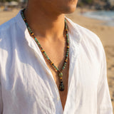 Men's Boho Gemstone Necklace • Long Beaded Pendant Necklace • Handmade Beach Jewelry For Him