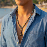 Men's Boho Gemstone Necklace • Long Beaded Pendant Necklace • Handmade Beach Jewelry For Him