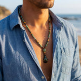 Men's Boho Gemstone Necklace • Long Beaded Pendant Necklace • Handmade Beach Jewelry For Him