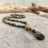 Men's Boho Gemstone Necklace • Long Beaded Pendant Necklace • Handmade Beach Jewelry For Him