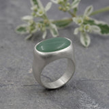 Sterling Silver Green Aventurine Ring • Oval Cabochon Boho Statement Ring • Handmade Wide Band Jewelry For Women