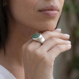 Sterling Silver Green Aventurine Ring • Oval Cabochon Boho Statement Ring • Handmade Wide Band Jewelry For Women