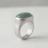 Sterling Silver Green Aventurine Ring • Oval Cabochon Boho Statement Ring • Handmade Wide Band Jewelry For Women