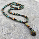 Men's Boho Gemstone Necklace • Long Beaded Pendant Necklace • Handmade Beach Jewelry For Him
