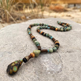 Men's Boho Gemstone Necklace • Long Beaded Pendant Necklace • Handmade Beach Jewelry For Him