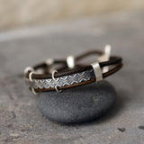 Mens Sterling Silver & Leather Bracelet • Personalized Engraved Gift For Him • Handmade Boho Bracelet