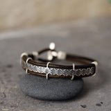 Mens Sterling Silver & Leather Bracelet • Personalized Engraved Gift For Him • Handmade Boho Bracelet