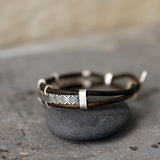 Mens Sterling Silver & Leather Bracelet • Personalized Engraved Gift For Him • Handmade Boho Bracelet