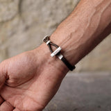 Mens Sterling Silver & Leather Bracelet • Personalized Engraved Gift For Him • Handmade Boho Bracelet