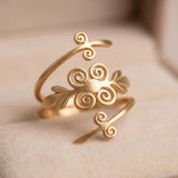 Gold Spiral Wrap Ring • Swirl Open Ring • Handmade Boho Statement Jewelry For Women