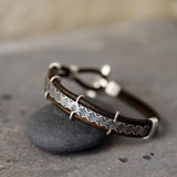 Mens Sterling Silver & Leather Bracelet • Personalized Engraved Gift For Him • Handmade Boho Bracelet