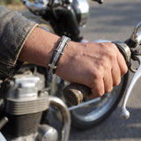 Mens Sterling Silver & Leather Bracelet • Personalized Engraved Gift For Him • Handmade Boho Bracelet