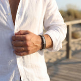 Mens Sterling Silver & Leather Bracelet • Personalized Engraved Gift For Him • Handmade Boho Bracelet