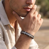 Mens Sterling Silver & Leather Bracelet • Personalized Engraved Gift For Him • Handmade Boho Bracelet