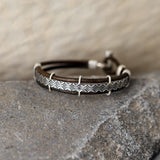 Mens Sterling Silver & Leather Bracelet • Personalized Engraved Gift For Him • Handmade Boho Bracelet