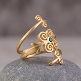 Gold Emerald Spiral Ring • Personalized May Birthstone Jewelry • Handmade Boho Wrap