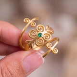 Gold Emerald Spiral Ring • Personalized May Birthstone Jewelry • Handmade Boho Wrap