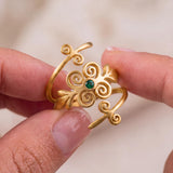 Gold Emerald Spiral Ring • Personalized May Birthstone Jewelry • Handmade Boho Wrap