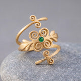 Gold Emerald Spiral Ring • Personalized May Birthstone Jewelry • Handmade Boho Wrap