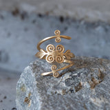 Gold Spiral Wrap Ring • Swirl Open Ring • Handmade Boho Statement Jewelry For Women