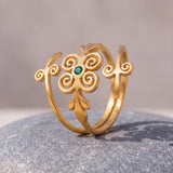 Gold Emerald Spiral Ring • Personalized May Birthstone Jewelry • Handmade Boho Wrap