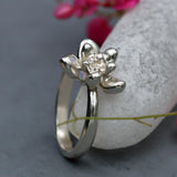 Sterling Silver Succulent Plant Ring • Moonstone Birthstone Statement Ring • Personalized Flower Jewelry