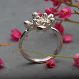 Sterling Silver Succulent Plant Ring • Moonstone Birthstone Statement Ring • Personalized Flower Jewelry
