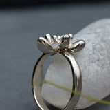 Sterling Silver Succulent Plant Ring • Moonstone Birthstone Statement Ring • Personalized Flower Jewelry