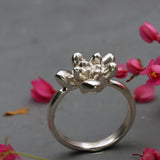 Sterling Silver Succulent Plant Ring • Moonstone Birthstone Statement Ring • Personalized Flower Jewelry