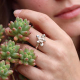 Sterling Silver Succulent Plant Ring • Moonstone Birthstone Statement Ring • Personalized Flower Jewelry