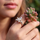 Sterling Silver Succulent Plant Ring • Moonstone Birthstone Statement Ring • Personalized Flower Jewelry