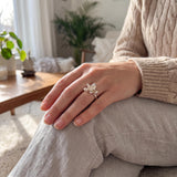 Sterling Silver Succulent Plant Ring • Moonstone Birthstone Statement Ring • Personalized Flower Jewelry