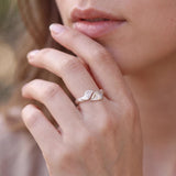 Sterling Silver Leaf Ring • Open Wrap Botanical Ring For Women • Dainty Handmade Nature Jewelry