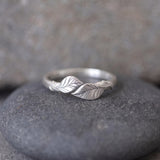 Sterling Silver Leaf Ring • Open Wrap Botanical Ring For Women • Dainty Handmade Nature Jewelry