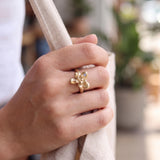 Gold Succulent Ring • Unique Moonstone Statement Ring • Personalized Botanical Jewelry