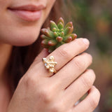 Gold Succulent Ring • Unique Moonstone Statement Ring • Personalized Botanical Jewelry