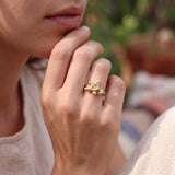 Gold Succulent Ring • Unique Moonstone Statement Ring • Personalized Botanical Jewelry