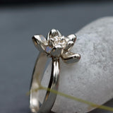 Sterling Silver Succulent Plant Ring • Moonstone Birthstone Statement Ring • Personalized Flower Jewelry