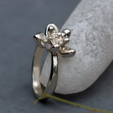 Sterling Silver Succulent Plant Ring • Moonstone Birthstone Statement Ring • Personalized Flower Jewelry
