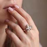Sterling Silver Succulent Plant Ring • Moonstone Birthstone Statement Ring • Personalized Flower Jewelry