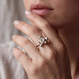 Sterling Silver Succulent Plant Ring • Moonstone Birthstone Statement Ring • Personalized Flower Jewelry