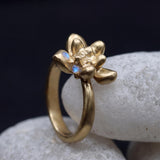 Gold Succulent Ring • Unique Moonstone Statement Ring • Personalized Botanical Jewelry