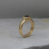 Handcrafted Black Onyx Solitaire Gold Ring - Round Bezel Set Design