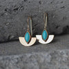 Semicircle Gold Dangle Earrings with Turquoise