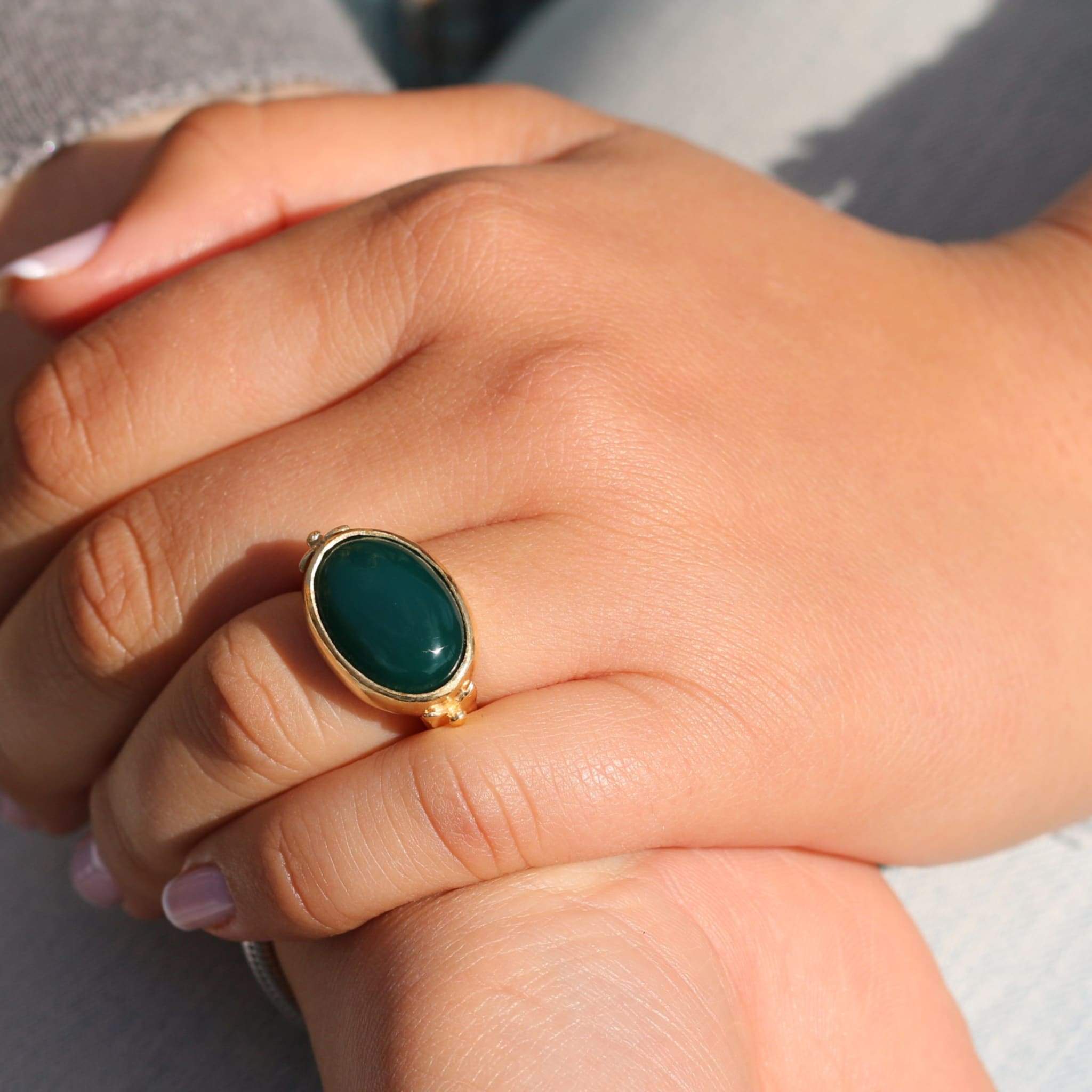 June Green Agate Ring Tarnish Free Gold And Adjustable Sizing | Mink&Ivy |  Wolf & Badger